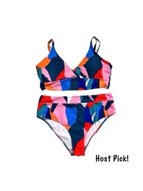 SHEIN ~ Colorful Abstract Bikini Set Removal Padding Adjustable Straps size 1XL